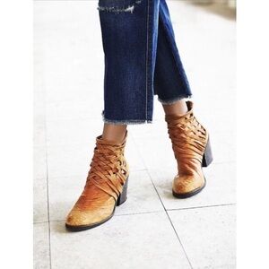 Free People Carerra Bootie 8.5 Woven Leather Western Coastal Cowgirl Festival